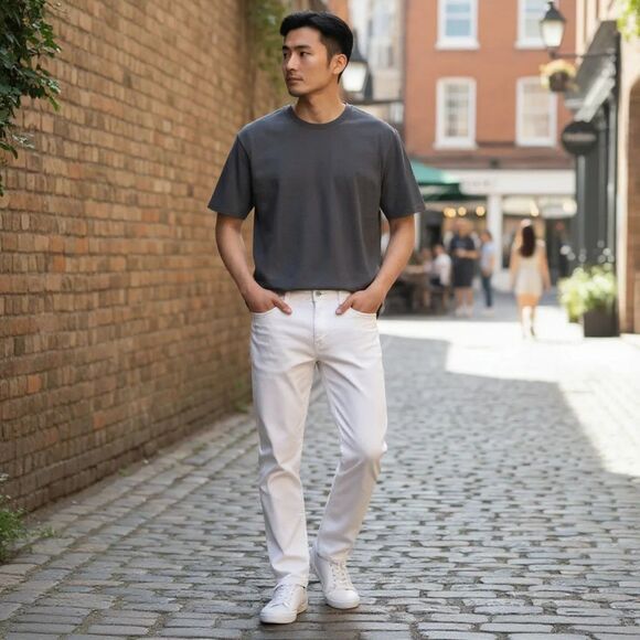 ZLZ Men's White Jeans Stretch Slim Fit Younger-Looking Comfy Pants Size 36 EUC - Picture 1 of 14